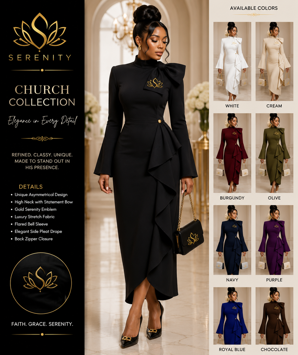 house of serenity elegant sunday collection dress. coming soon