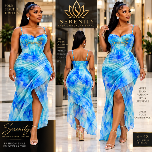 house of serenity watercolor dress. coming soon