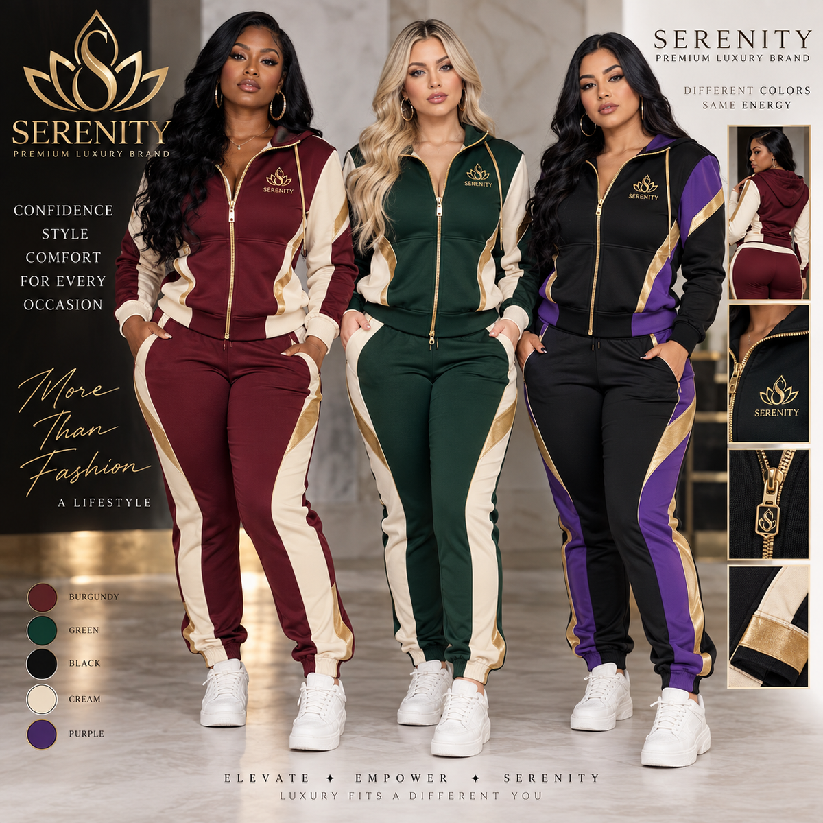 serenity premium colorblock tracksuit. coming soon