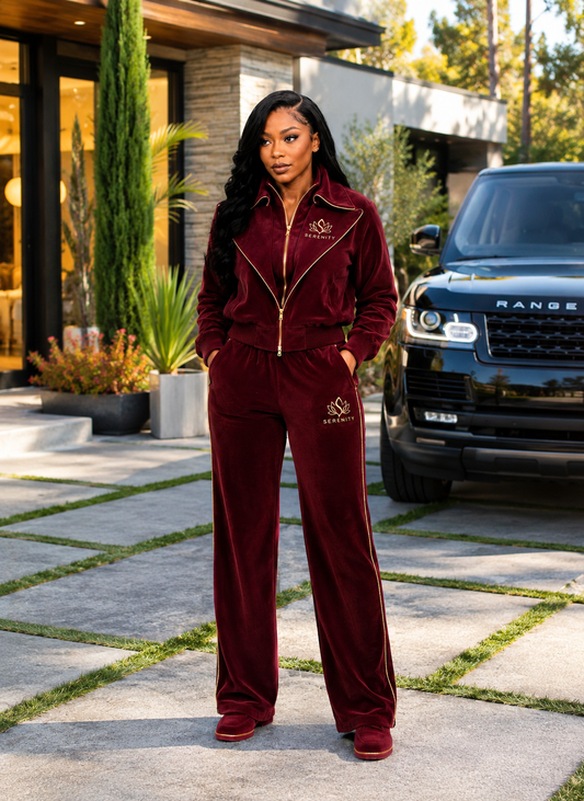 house of serenity burgundy two-piece set coming soon