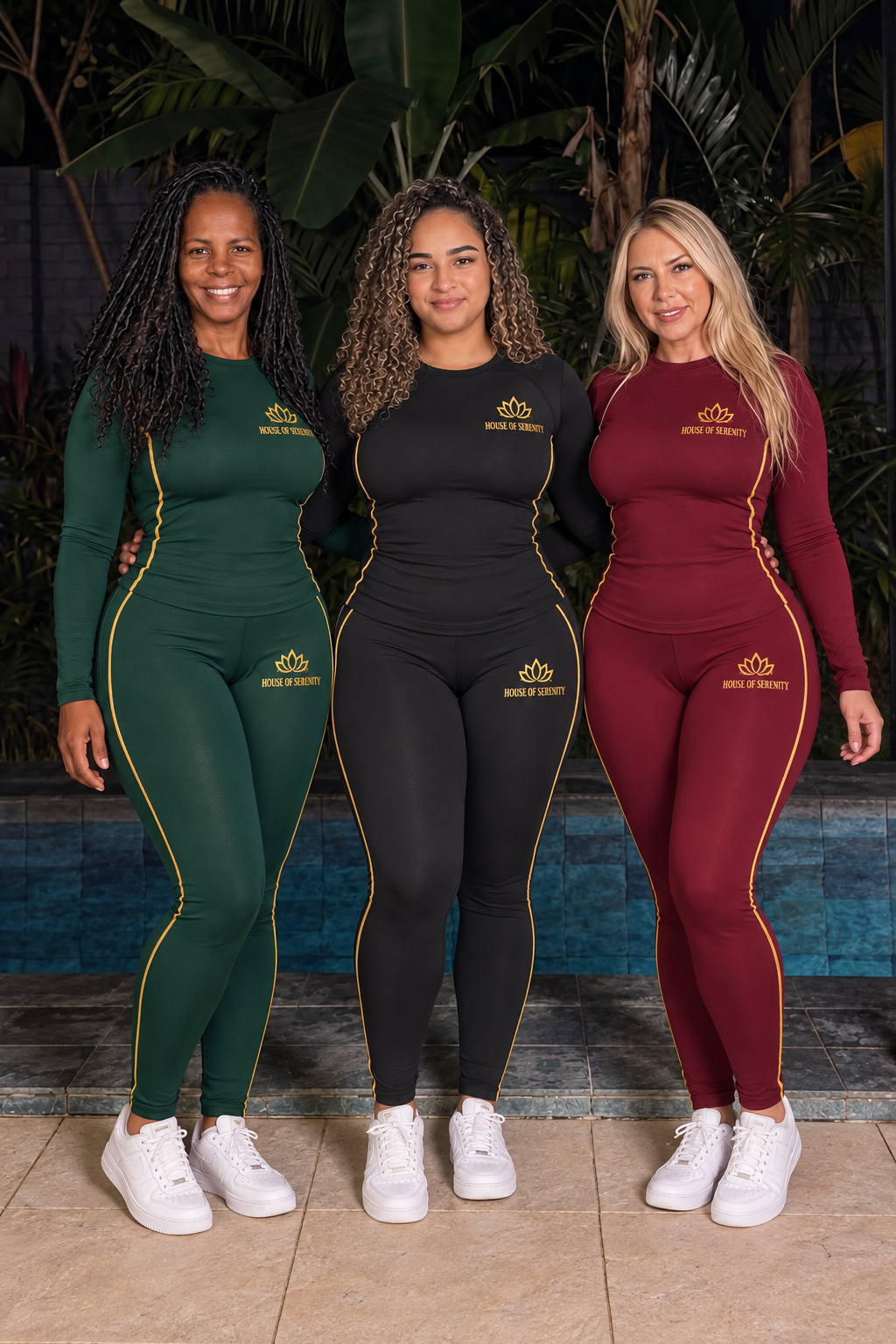 house of serenity premium luxury spandex 2-piece set with matching headband. pre-order
